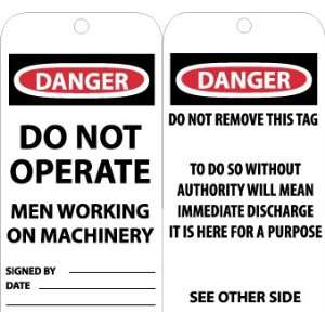 Accident Prevention Tags, Danger Do Not Operate Men Working. . ., 6X3 
