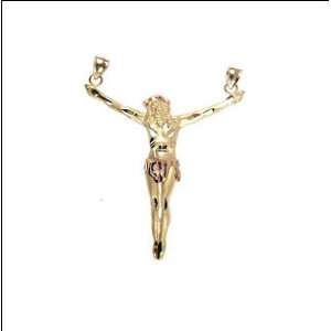  14k Tricolor Gold, Christ Jesus Crucifixion Figure Pendant 