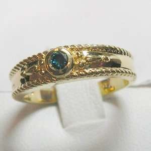  14K Yellow Gold Etruscan Style Blue Diamond Ring Jewelry