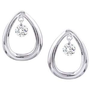  14kt White Gold Swinging Diamond Pearshape Earrings 0.16ct 