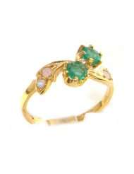 9K Yellow Gold Womens Emerald & Opal English Made Victorian Style Ring 