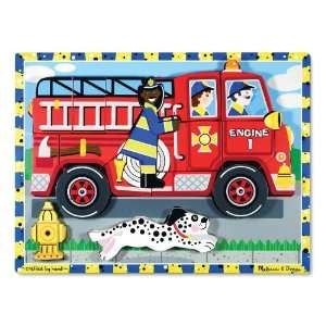 Melissa Doug Fire Truck Chunky Wooden Puzzle  Toys & Games   