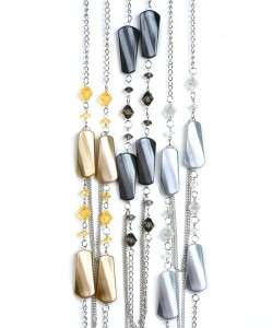32 INCH SILVER TONE CHAIN WITH COLORED CHARMS NECKLACE SET (JN1083 