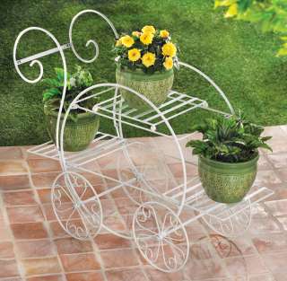 Metal French Flower Cart Plant Stand White Decorative  