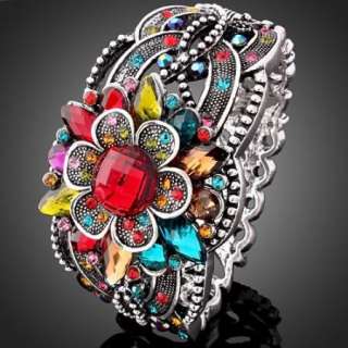 ARINNA Swarovski Crystal Flower SP Bangle Cuff Bracelet  
