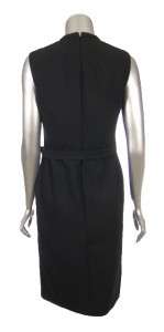   Womens Black Wool Blend Crepe Belt Zip Up Sleeveless Dress  