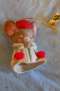   Christmas Ornament Mouse Porcelain Christmas Bell Made in Taiwan Mouse