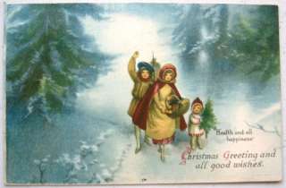 Clapsaddle Wolf CHRISTMAS CHILDREN in Snowy Woods  