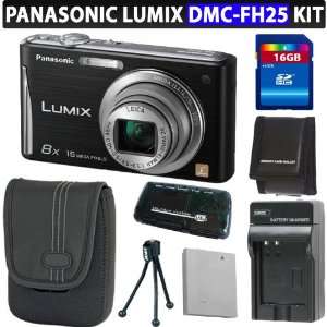  Panasonic Lumix DMC FH25 Digital Camera (Black) + 16GB 