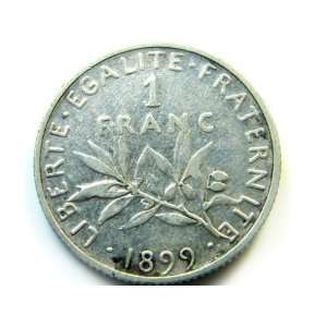  Fine/Very Fine 1899 French Franc    Silver Everything 