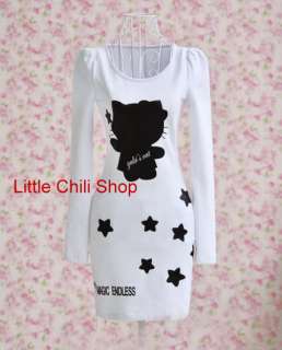 Fashion Kitty Cute DOLLY SWEET Princess Long Sleeve White DRESS Long 