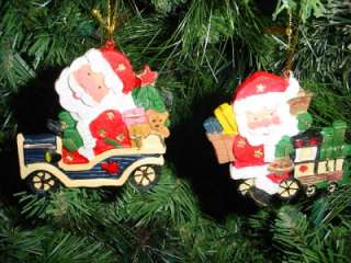 set 2 Santa on train & car Christmas ornaments resin  