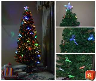 Artificial Pre Lit Christmas Tree with Star and Deers Fiber Optic 