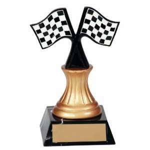 Trophy Paradise 5.5 Gold Pedestal Resin Award   Racing Flags  