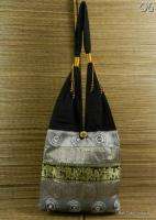New Thai Silk Elephant Ethnic Hippie Hobo Bag Purse Gold Embroidered 