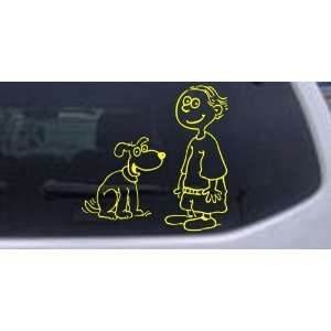 Yellow 6in X 6.0in    Child With Dog Stick Family Car Window Wall 