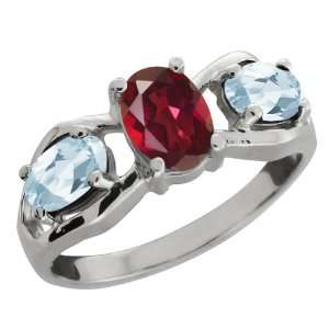  1.81 Ct Oval Ruby Red Mystic Topaz and Aquamarine Sterling 