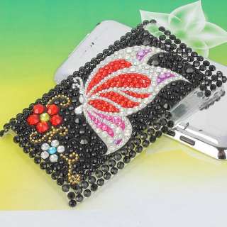 black beads butterfly bling back case cover for ipod touch 4g  