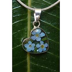   Silver Forget Me Not Small Heart Necklace (Mexico)  
