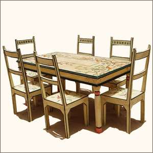 Sierra Solid Wood Rustic Painted 7Pc FARM Dining Table Chair Set for 6 