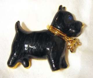 Black Enamel Schnauzer Terrier Pin Brooch Rhinestones  
