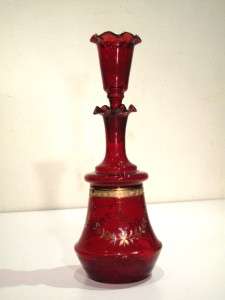 FAB VINTAGE ORNATE RUBY RED GLASS DECANTER BOTTLE WINE  