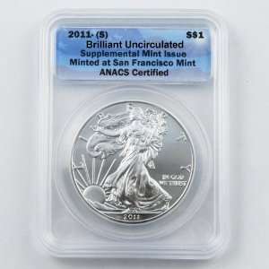  2011 Silver Eagle San Francisco Mint Gem BU Certified 