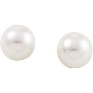 14K White Gold Pair 07.00 mm Akoya Cultured Pearl Earrings 