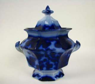   flow blue ironstone sugar bowl that dates to the mid 19th century one