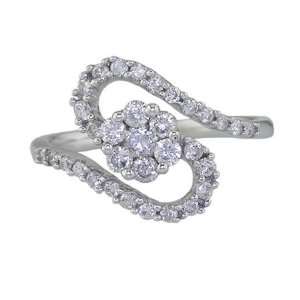 0.65 Ct. Flower Shape Diamond Cluster Ring In 14k White 