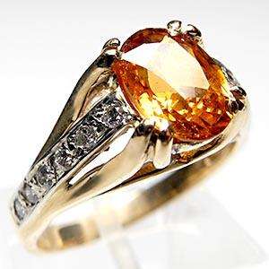 Vintage Jewelry Hessonite Garnet Diamond Ring 14K Gold  