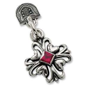  Sterling Silver Antiqued Heart & Red CZ Pendant Jewelry