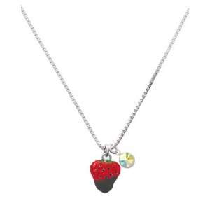  3 D Chocolate Dipped Strawberry Charm Necklace with AB 