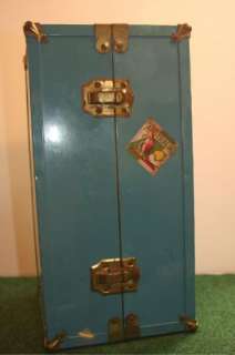 Antique Vintage Metal Doll Trunk Case Light Blue South Pacific 