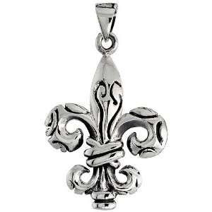 925 Sterling Silver Fleur De Lys Pendant (w/ 18 Silver Chain), 1 9/16 