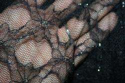 SHEER black SILVER mesh DIAMOND stretch LACE fabric 60  