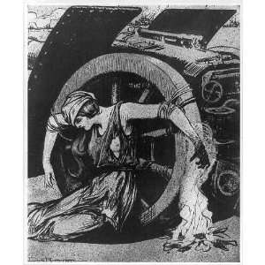  Anti war caricature,Europe,1916,limp woman tied to wheel 