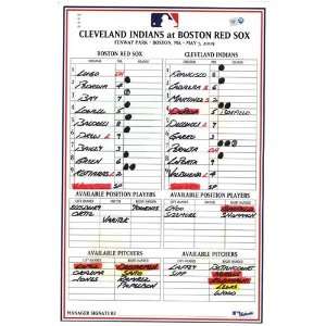  Indians at Red Sox 5 07 2009 Game Used Lineup Card Sports 