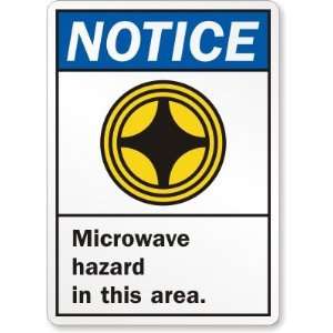 Microwave Hazard In This Area (with graphic) (vertical) Aluminum Sign 