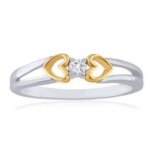   Heart Yellow and White Gold Diamond Solitaire Promise Ring Jewelry