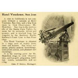  1903 Ad Hotel Vendome San Jose Calif. George P. Snell 