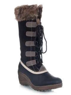   Lace Up Fur Wedge Heel Mid Calf Boot sz Black Suede mac22  
