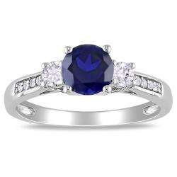 10k White Gold Created Sapphire and Diamond Accent Ring   