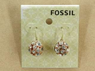 NEW FOSSIL ROSE BLING BALL DROP EARRINGS CRYSTALS ROSE GOLD TONE NWT 