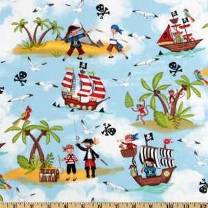   Pirates Allover Light Blue Fabric By The Yard Arts, Crafts & Sewing