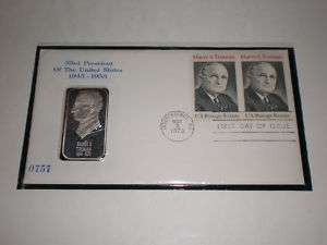 FIRST DAY OF ISSUE 1973 HARRY S TRUMAN SILVER BAR Cover  