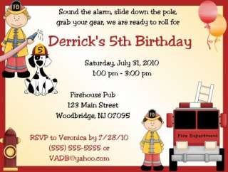 Firetruck Fireman Invitations/Birthday Party Supplies  