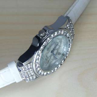 Girl Fashion Diamond Crystal leather lady Quartz Watch  
