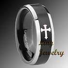 5MM Tungsten Carbide Two Tone CROSS Engraved Unisex Ring SZ 6