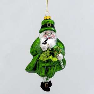  Pack of 6 Glass Irish Santa Claus with Pipe Christmas 